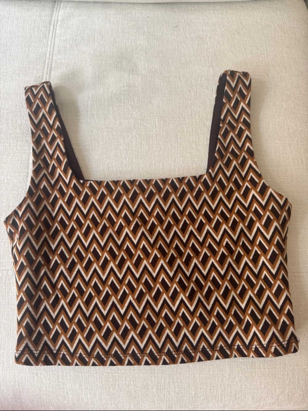 Altar'd State Brown & Cream Geometric Square-Neck Crop Top